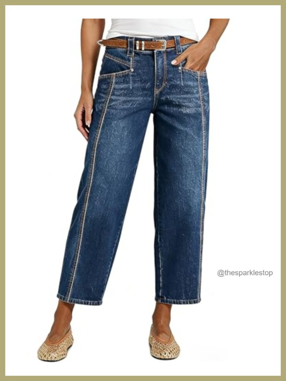 High Rise Wide Leg Crop Jeans Stretch Denim Barrel Leg Women's